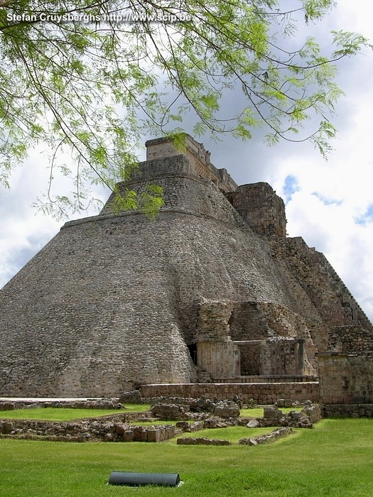 Uxmal - Magician's pyramid. Uxmal is one of the most beautiful sites of Mexico. This late-classic Maya city has several beautiful palaces and an imposing pyramid. The magician's pyramid is 35m high and built in 5 phases since the 6th century AD. Stefan Cruysberghs